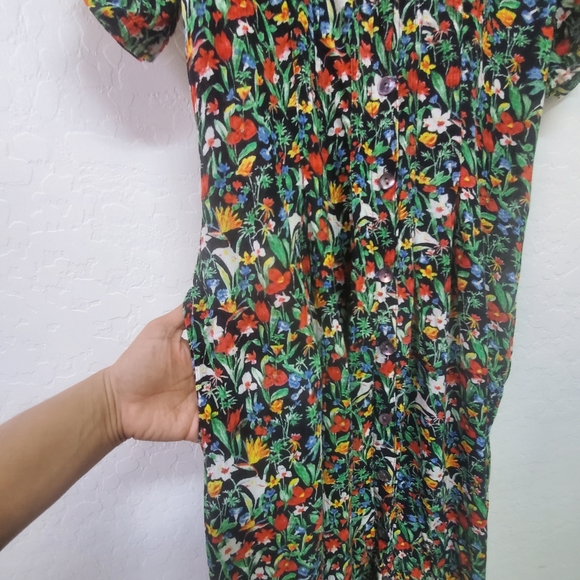 Vintage La Cera Plus Sz S Crinkle Black Floral Print Maxi Dress Button - Picture 4 of 7